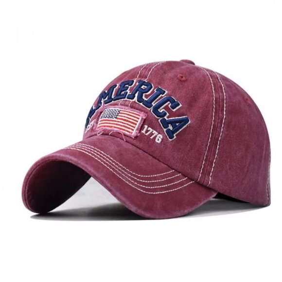 Red‎ American Distressed Baseball Cap, 1776 American Flag USA, Men's Women - Picture 1 of 5